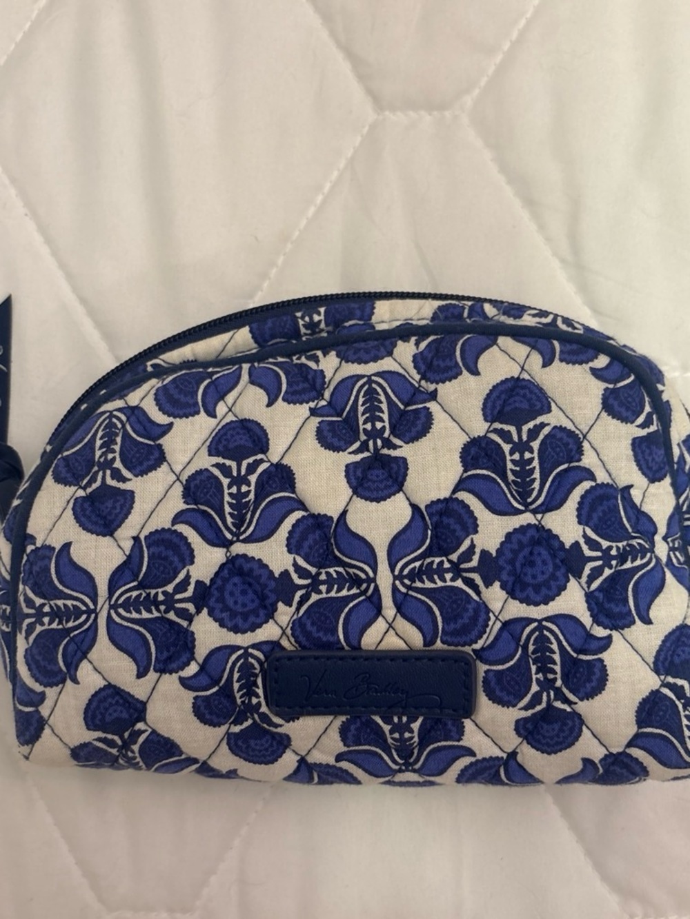Vera Bradley Blue and Cream Quilted Floral Cosmetic Case